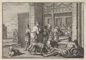 Lazzaro mendica al banchetto del ricco da Jan Luyken