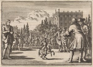Una folla si è radunata intorno a Louisillo, il nano del re di Spagna, 1675