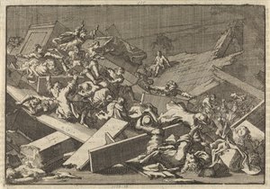 Il pavimento della chiesa domestica del conte imperiale von Bercka crolla, 1697 da Jan Luyken