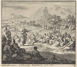 Primi cristiani ascoltano un sermone nel deserto da Jan Luyken