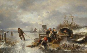 Bambini che Giocano su un Lago Ghiacciato in un Paesaggio Invernale da Jan Mari Henri Ten Kate
