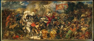 La battaglia di Grunwald, in cui un esercito polacco-lituano, guidato dal re polacco Wladyslav II Jagiello ... (dipinto su tela)