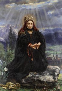 Santa Kinga in preghiera in mezzo alle montagne di Sącz.