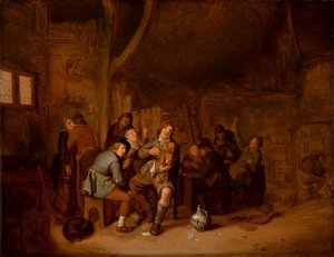 Figure che fumano e suonano musica in una locanda, c.1640