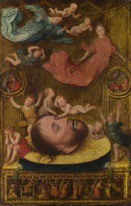 La Testa di San Giovanni Battista, con Angeli in Lutto e Putti, inizio XVI sec. da Jan Mostaert
