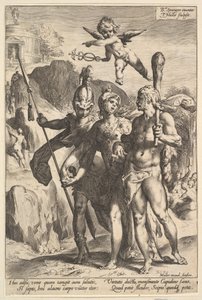 Ercole che viene mostrato la strada montuosa verso il Tempio della Fama Immortale, ca. 1591 da Jan Muller