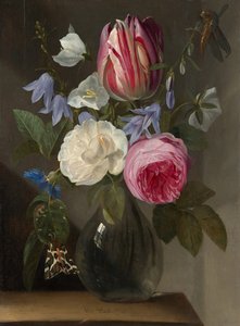 Rose e un tulipano in un vaso di vetro, c. 1650-1660
