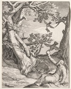 Elia nel deserto nutrito dai corvi, 1604 da Jan Saenredam