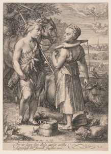 Estate (Ragazzo con covone di grano e Ragazza con giogo), da Le quattro stagioni da Jan Saenredam