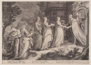 Le vergini sagge ricevute da Nostro Signore, dalla Parabola delle vergini sagge e delle vergini stolte da Jan Saenredam