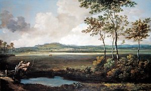 Paesaggio esteso con un ruscello e cavalli al pascolo da Jan Siberechts