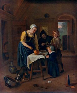 Una famiglia di contadini al pasto, c1665 da Jan Havickszoon Steen