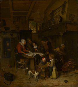 Scena nella cucina di un contadino con un servo che stende la biancheria da Jan Steen