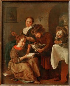 Bambini insegnano a un gatto a leggere da Jan Havickszoon Steen