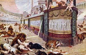 Cartolina raffigurante i giochi sanguinari nell