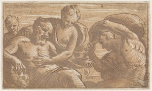 Fauno che versa vino per un uomo seduto da Jan Thomas
