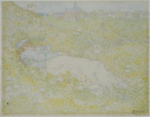 Donna sdraiata nelle dune vicino a Noordwijk da Jan Toorop