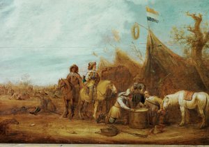 Halte de cavaliers (olio su tavola)