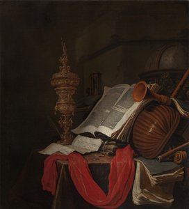 Natura morta con strumenti musicali e libri Vanitas da Jan Vermeulen