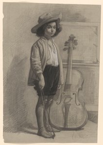 Ragazzo in piedi vicino a un violoncello da Jan Veth