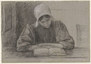 Ragazza che legge con cappuccio da Jan Veth
