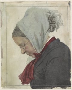 Vecchia donna con fazzoletto e scialle rosso