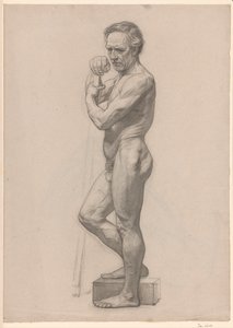 Nudo maschile in piedi, con bastone, verso sinistra da Jan Veth