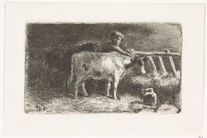 Contadino tra due mucche in una stalla (piccola variante) da Johannes Martinus Vrolijk