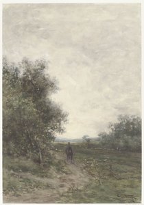 Paesaggio con cavaliere e gregge di pecore con pastore da Johannes Martinus Vrolijk