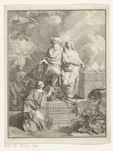 Pagina del titolo allegorica con il patriarca Abramo e la Verità, Pagina del titolo per: Arnold Hoogvliet, Abramo il patriarca, in XII Libri, 1728 da Jan Wandelaar