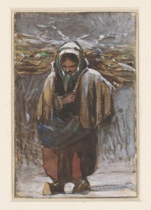 Contadina con fascina di legna sulla schiena in paesaggio invernale da Jan Weissenbruch