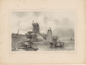 Veduta di un fiume con barca a vela e mulino da Jan Weissenbruch