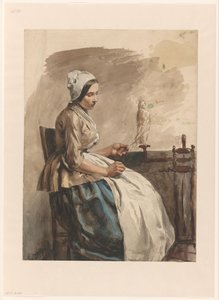 Giovane donna che fila da Jan Weissenbruch