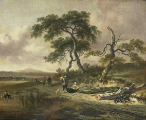 Paesaggio con venditore ambulante e donna che riposa da Jan Wijnants
