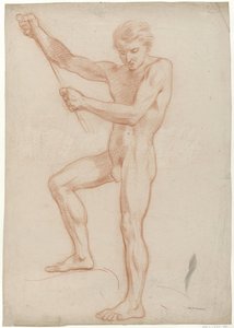 Nudo maschile in piedi, con un bastone tra le braccia sollevate da Jan Willem Pieneman