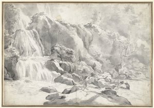 Vista della cascata a Tivoli con un disegnatore da Jan Worst (attributed to)