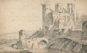 Castello in rovina su un fiume da Jan Wyck