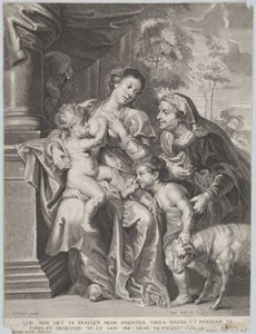 La Sacra Famiglia con Elisabetta e il giovane San Giovanni Battista, la Vergine che allatta il bambino Gesù da Jan Witdoek