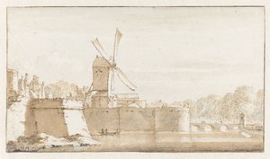 Veduta del mulino di Rembrandt, le mura presso la Morspoort e il Pelikaansbolwerk