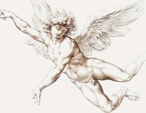 Angelo maschio nudo volante