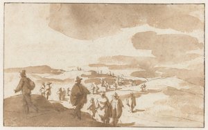 Due schizzi di figure sulle dune vicino a Scheveningen da Jan de Bisschop