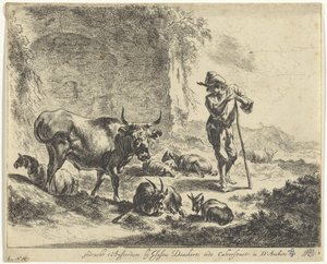 Pastore che riposa sul suo bastone presso una rovina da Jan de Visscher
