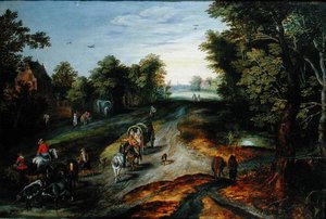 Paesaggio con strada di villaggio da Jan studio of Brueghel