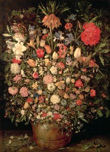 Grande mazzo di fiori in una vasca di legno da Jan the Elder Brueghel