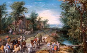 Scena stradale con viaggiatori e bestiame, c.1611 da Jan the Elder Brueghel