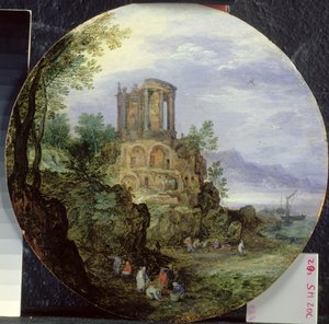 Paesaggio della costa meridionale con il Tempio di Vesta a Tivoli