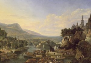 Caricamento di chiatte sul Reno da Jan the Elder Griffier