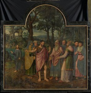 Giovanni Battista ammonisce i Farisei, pannello centrale di un trittico