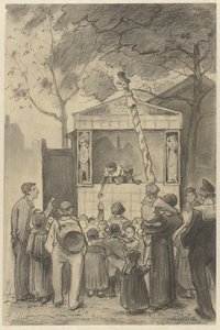 Spettatori davanti a un teatrino di marionette da Jan van Essen (possibly)