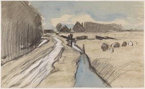 Paesaggio con una strada lungo un fossato da Jan van Essen